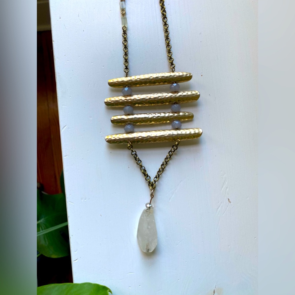 Anthropologie Gold& Rose Quartz Long Necklace - Picture 2 of 3